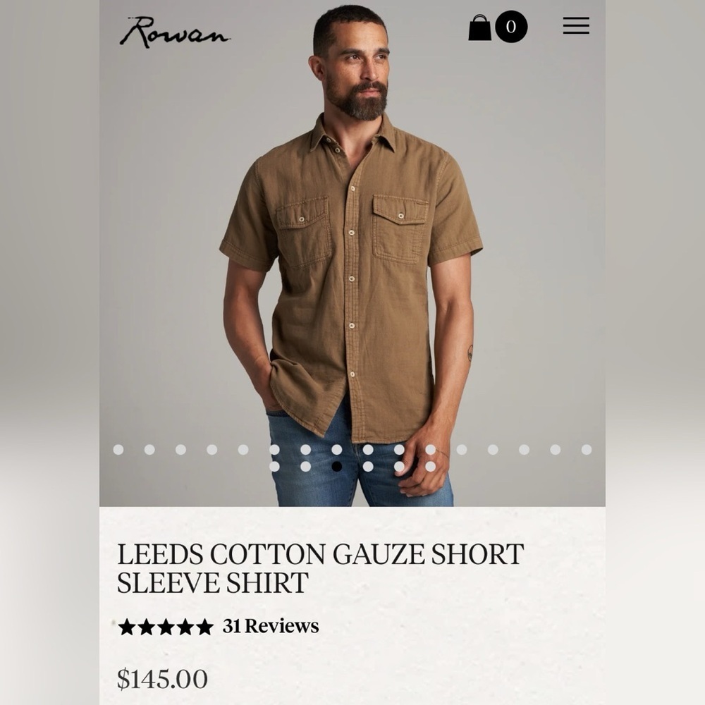 Rowan LEEDS COTTON GAUZE SHORT SLEEVE SHIRT in Umber NEW W/Tag $145 Size S